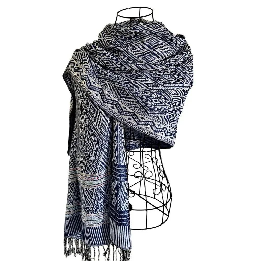 PASHMINA Cashmere Woven Southwest Geometric Wrap Shawl Boho Hippie Retro